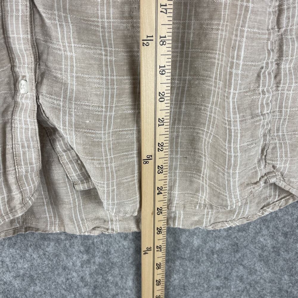 Tommy Bahama Linen Top Womens Medium Beige Plaid Short Sleeve Coastal Beachy - Picture 7 of 12
